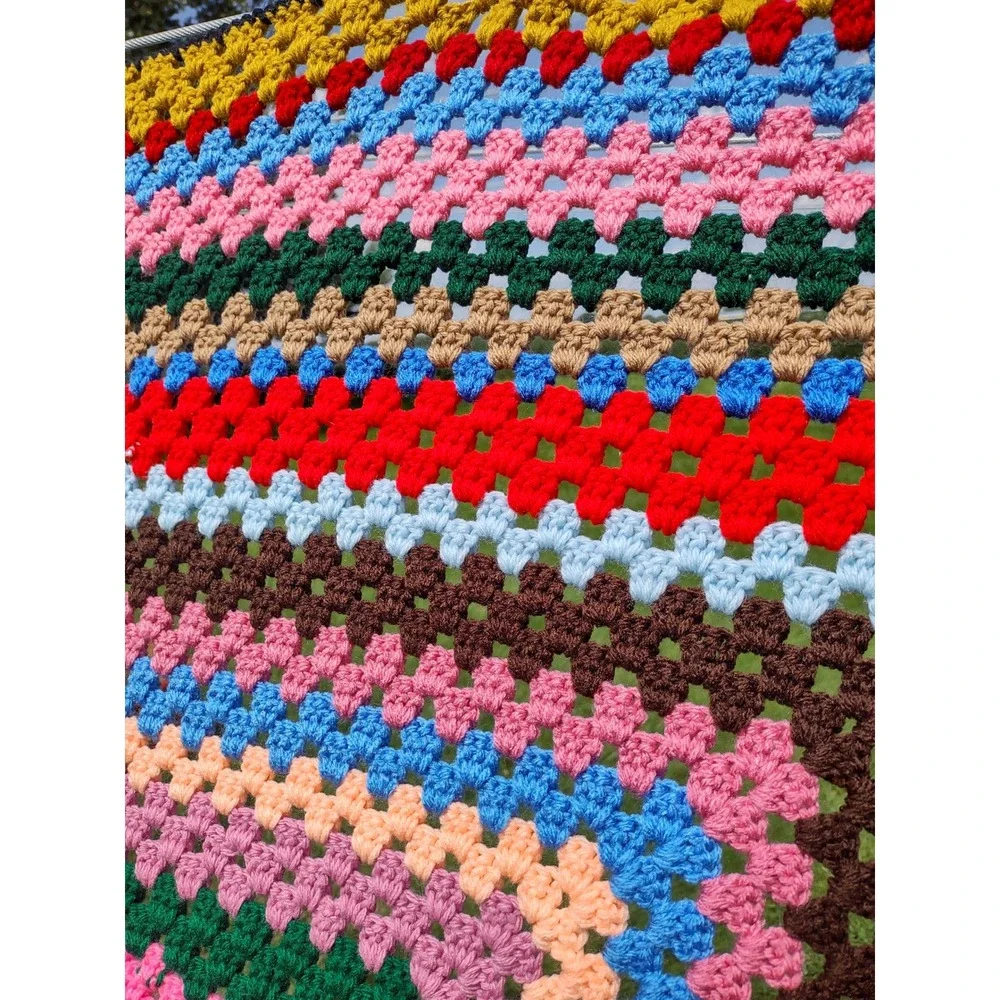 Handmade Crochet Granny Square Blanket 50x58 Multi Color Afghan Throw